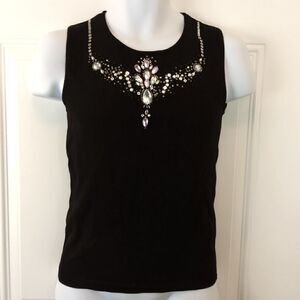 Jackie Jean black sleeveless blouse with beading